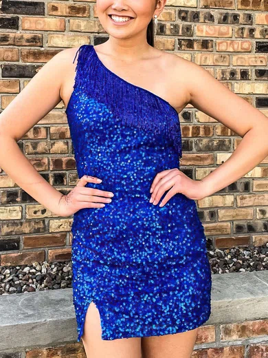 Sheath/Column One Shoulder Sequined Short/Mini Short Prom Dresses With Split Front #Favs020020110612