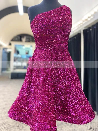 A-line One Shoulder Sequined Short/Mini Short Prom Dresses #Favs020020109857