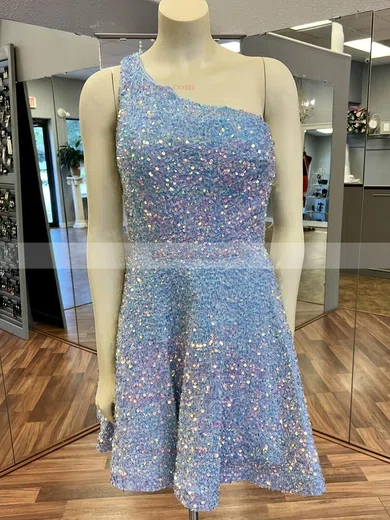 A-line One Shoulder Sequined Short/Mini Short Prom Dresses #Favs020020109857