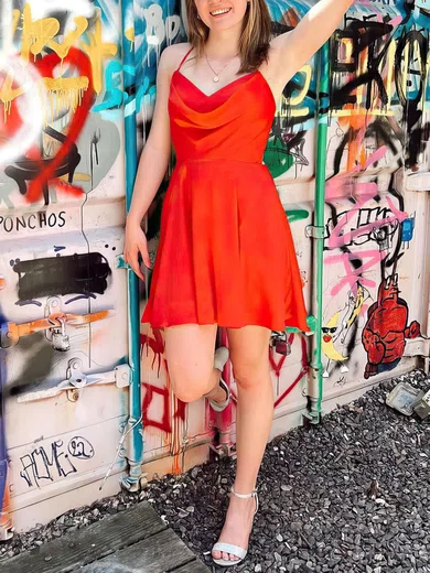 A-line Cowl Neck Silk-like Satin Short/Mini Short Prom Dresses #Favs020020110613