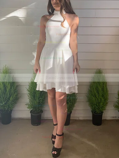 A-line High Neck Chiffon Short/Mini Short Prom Dresses With Tiered #Favs020020111438