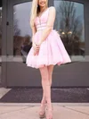 A-line V-neck Tulle Short/Mini Sashes / Ribbons Short Prom Dresses #Favs020020108928