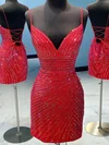 Sheath/Column V-neck Sequined Short/Mini Short Prom Dresses #Favs020020109859