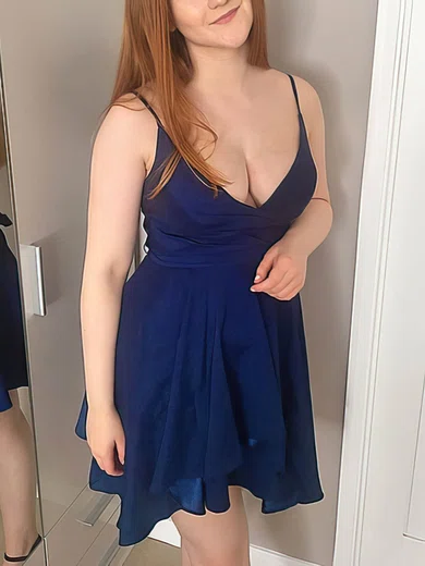 A-line V-neck Chiffon Short/Mini Short Prom Dresses With Ruffles #Favs020020111440