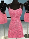 Sheath/Column Scoop Neck Tulle Short/Mini Short Prom Dresses With Appliques Lace #Favs020020109861