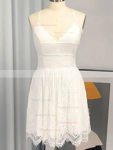 A-line V-neck Lace Short/Mini Short Prom Dresses #Favs020020111441