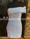Sheath/Column Off-the-shoulder Sequined Short/Mini Short Prom Dresses With Ruffles #Favs020020109862