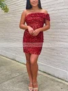 Sheath/Column Off-the-shoulder Sequined Short/Mini Short Prom Dresses With Ruffles #Favs020020109862