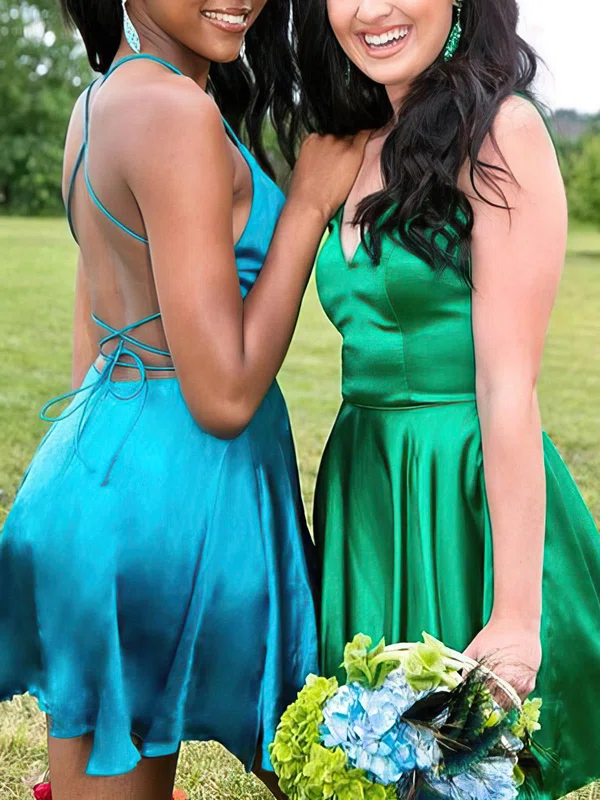 A-line V-neck Silk-like Satin Short/Mini Short Prom Dresses #Favs020020111443