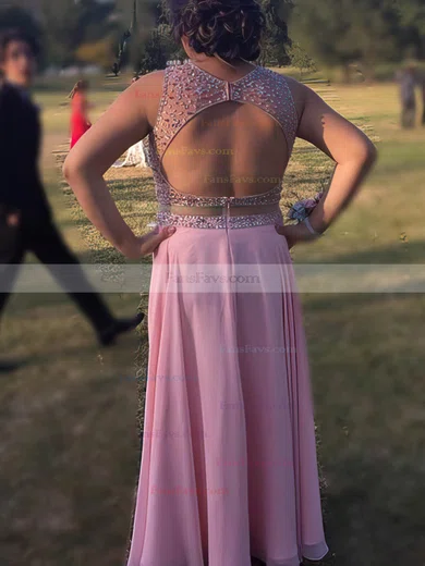 A-line Scoop Neck Chiffon Floor-length Beading prom dress #Favs020105998