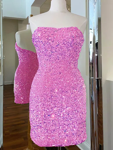 Sheath/Column Strapless Sequined Short/Mini Short Prom Dresses #Favs020020109865
