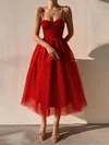 A-line Sweetheart Tulle Tea-length Short Prom Dresses #Favs020020111448