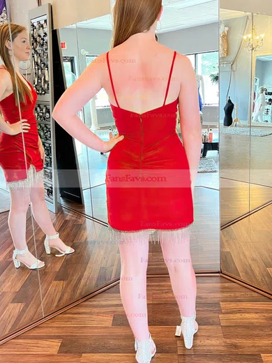 Sheath/Column V-neck Silk-like Satin Short/Mini Short Prom Dresses With Split Front #Favs020020109866