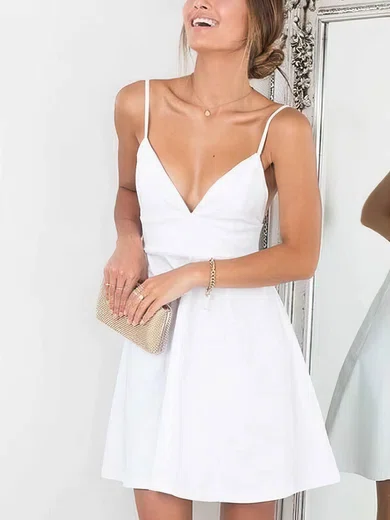 A-line V-neck Stretch Crepe Knee-length Short Prom Dresses #Favs020020111452