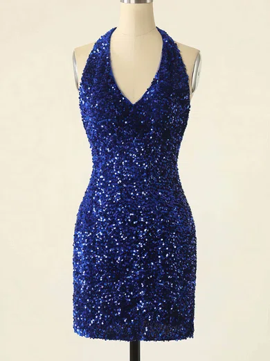 Sheath/Column Halter Sequined Short/Mini Short Prom Dresses #Favs020020109870