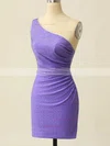 Sheath/Column One Shoulder Silk-like Satin Short/Mini Short Prom Dresses With Beading #Favs020020109871