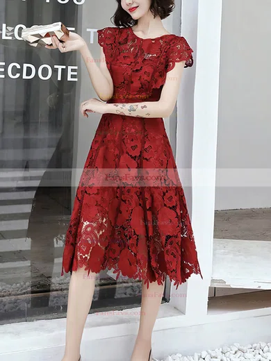 A-line Scoop Neck Lace Knee-length Lace Short Prom Dresses #Favs020020108943