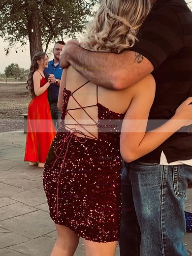 Sheath/Column V-neck Sequined Short/Mini Short Prom Dresses #Favs020020109874