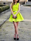 A-line Scoop Neck Satin Short/Mini Short Prom Dresses With Beading #Favs020020111459