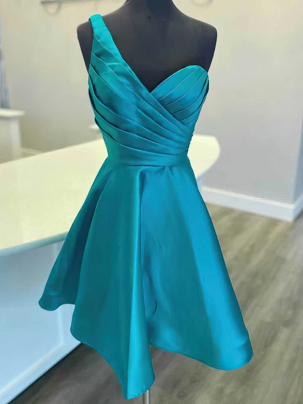 A-line One Shoulder Satin Short/Mini Short Prom Dresses With Ruffles #Favs020020110632