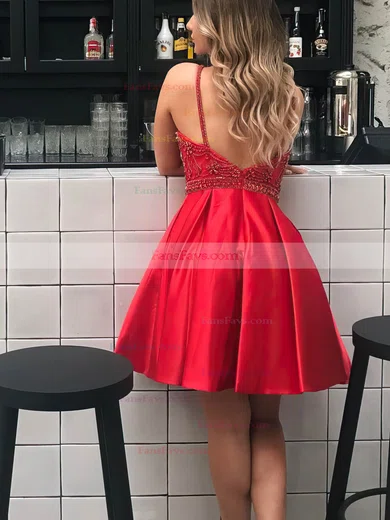 A-line Scoop Neck Silk-like Satin Knee-length Short Prom Dresses With Beading #Favs020020111460