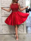 A-line Scoop Neck Silk-like Satin Knee-length Short Prom Dresses With Beading #Favs020020111460