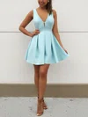 A-line V-neck Satin Short/Mini Short Prom Dresses #Favs020020111461