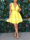 A-line V-neck Satin Short/Mini Short Prom Dresses #Favs020020111461