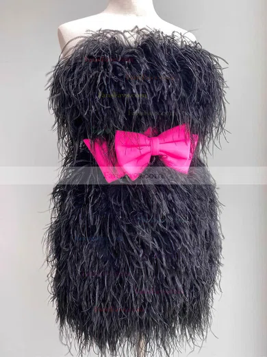 Sheath/Column Strapless Feather Short/Mini Short Prom Dresses With Bow #Favs020020110634