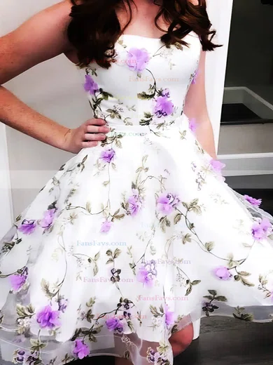 A-line Square Neckline Tulle Knee-length Short Prom Dresses #Favs020020108950