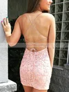 Sheath/Column Scoop Neck Lace Tulle Short/Mini Appliques Lace Short Prom Dresses #Favs020020108954
