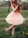 A-line Scoop Neck Tulle Knee-length Short Prom Dresses With Appliques Lace #Favs020020111465