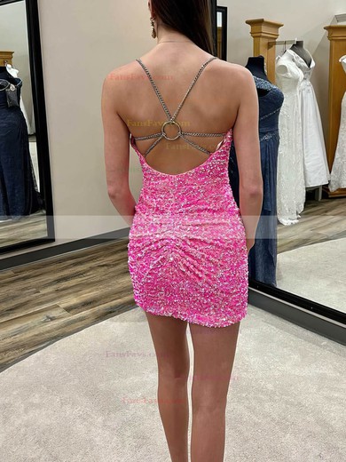 Sheath/Column V-neck Sequined Short/Mini Short Prom Dresses With Beading #Favs020020110640