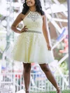 A-line Halter Lace Tulle Short/Mini Beading Short Prom Dresses #Favs020020108958