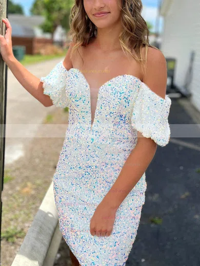 Sheath/Column Off-the-shoulder Sequined Short/Mini Short Prom Dresses #Favs020020109883