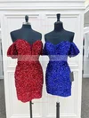 Sheath/Column Off-the-shoulder Sequined Short/Mini Short Prom Dresses #Favs020020109883