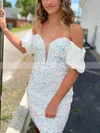 Sheath/Column Off-the-shoulder Sequined Short/Mini Short Prom Dresses #Favs020020109883