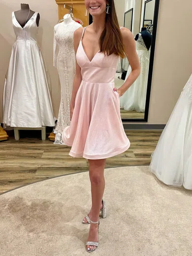A-line V-neck Shimmer Crepe Short/Mini Short Prom Dresses With Pockets #Favs020020110643