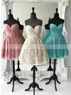 A-line Sweetheart Lace Knee-length Short Prom Dresses With Ruffles #Favs020020111470