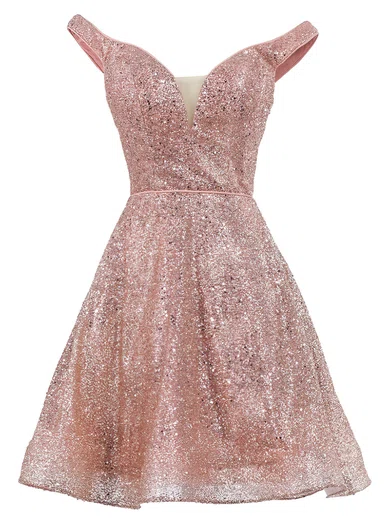 A-line Off-the-shoulder Glitter Short/Mini Short Prom Dresses #Favs020020111273