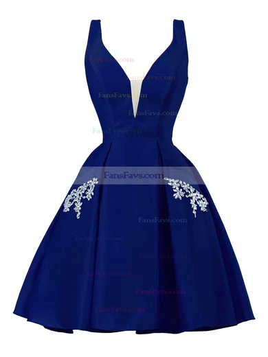 A-line V-neck Satin Knee-length Short Prom Dresses With Pockets #Favs020020111274