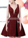 A-line V-neck Satin Knee-length Short Prom Dresses With Pockets #Favs020020111274