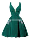 A-line V-neck Satin Knee-length Short Prom Dresses With Pockets #Favs020020111274