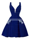 A-line V-neck Satin Knee-length Short Prom Dresses With Pockets #Favs020020111274