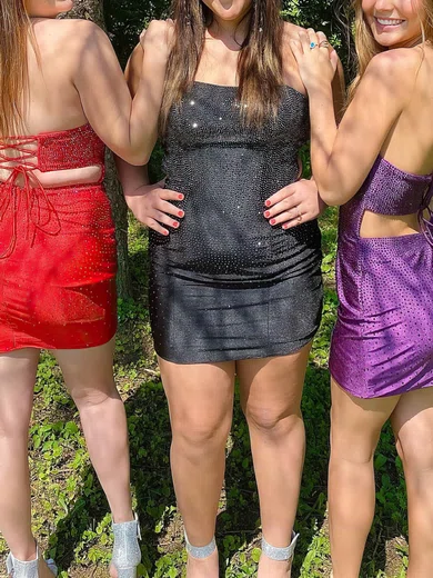 Sheath/Column Strapless Silk-like Satin Short/Mini Short Prom Dresses With Beading #Favs020020109887