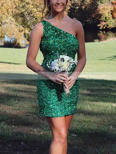 Sheath/Column One Shoulder Sequined Short/Mini Short Prom Dresses #Favs020020111275