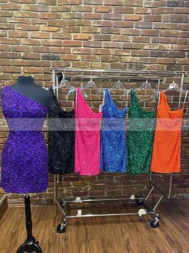 Sheath/Column One Shoulder Sequined Short/Mini Short Prom Dresses #Favs020020111275