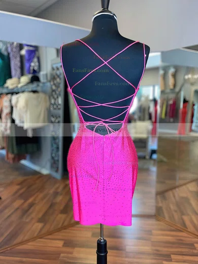 Sheath/Column V-neck Silk-like Satin Short/Mini Short Prom Dresses With Beading #Favs020020109888