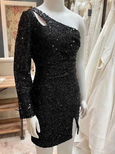 Sheath/Column One Shoulder Sequined Short/Mini Short Prom Dresses With Split Front #Favs020020110649
