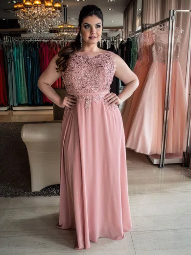 A-line Scoop Neck Chiffon Floor-length Appliques Lace prom dress #Favs020106023